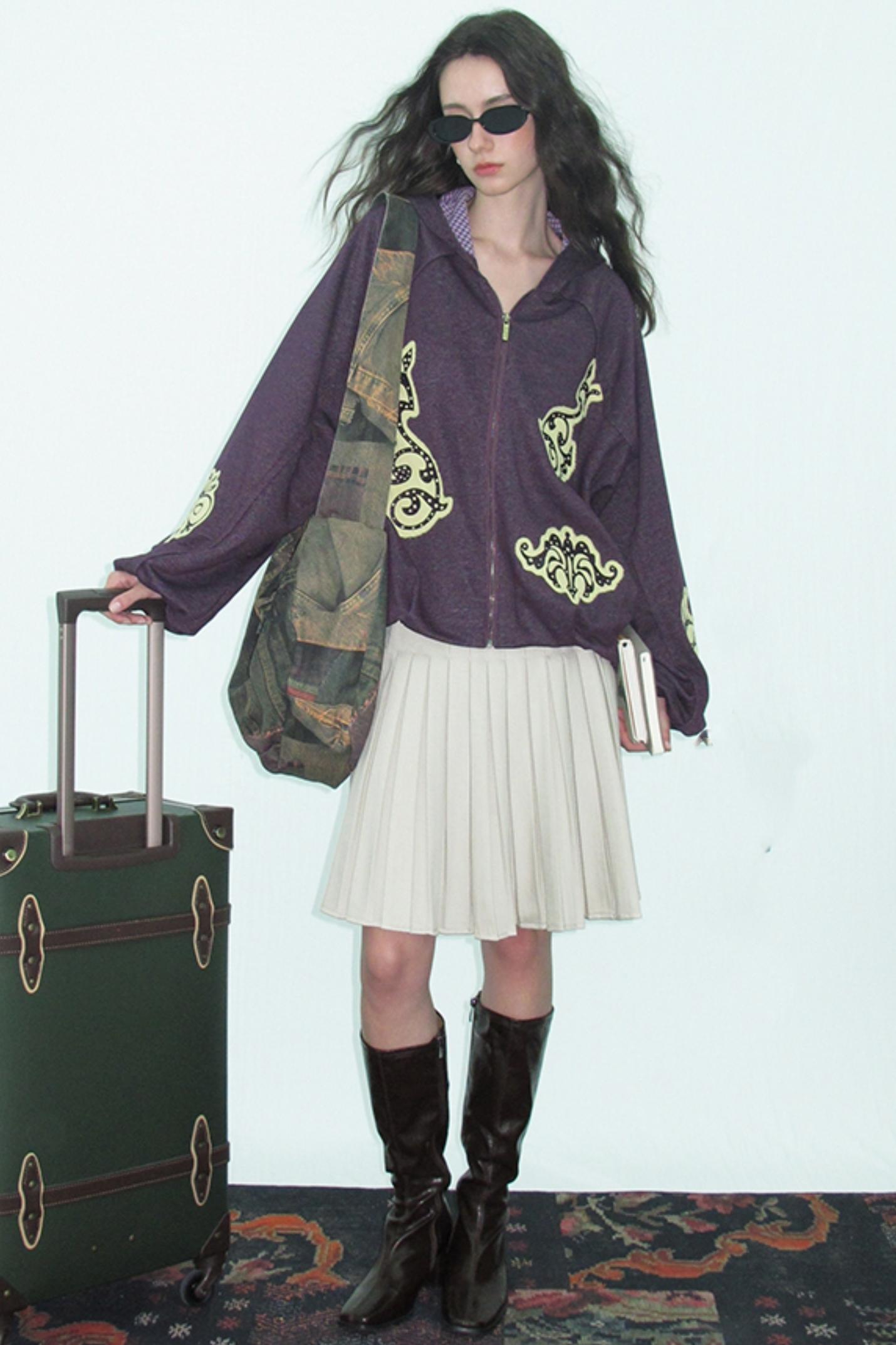 Purple Embroidered Hooded Jacket