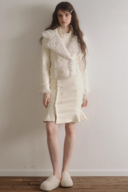 Suede Woolen Fishtail Suit Set-Up