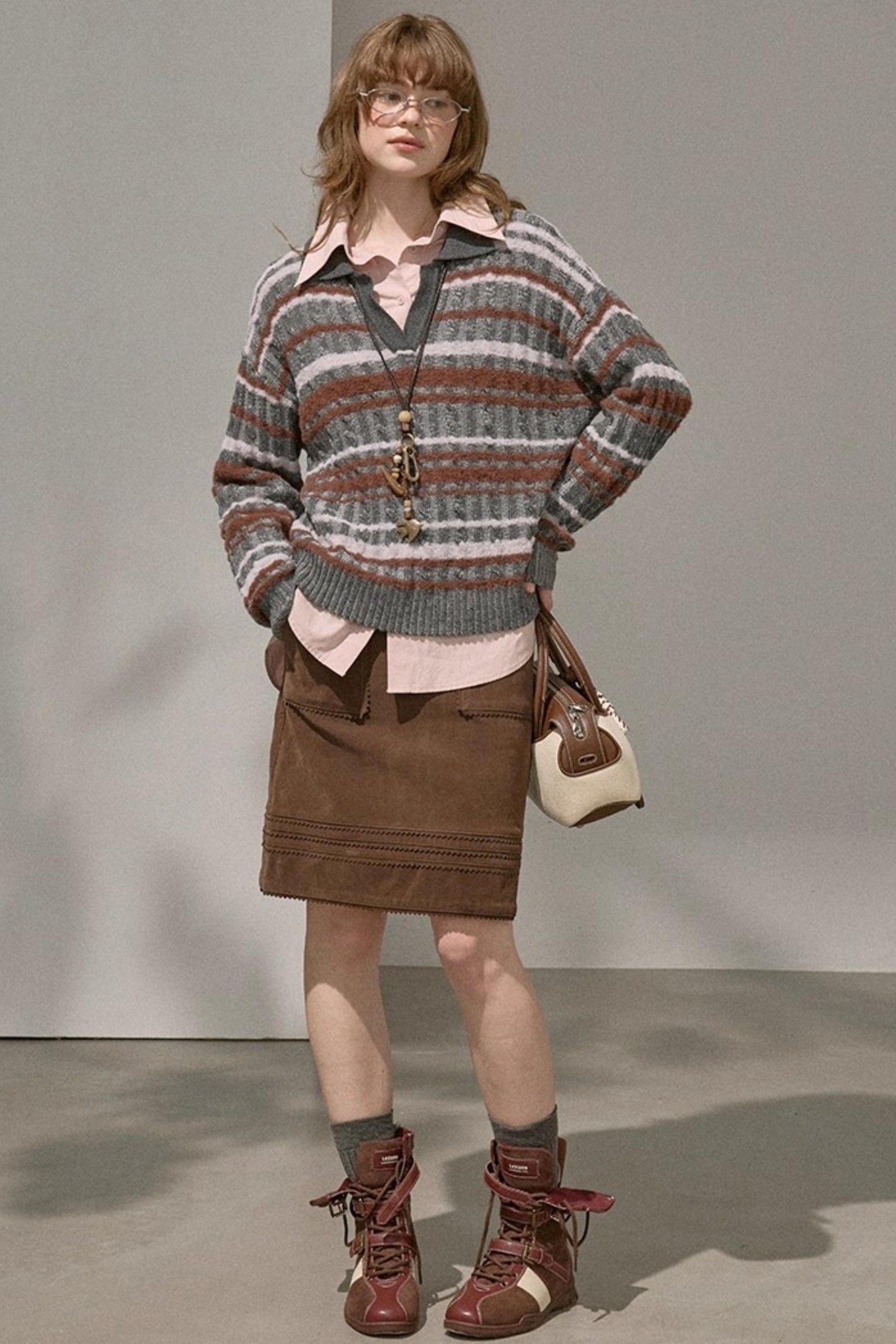 Cable Striped Pullover Sweater