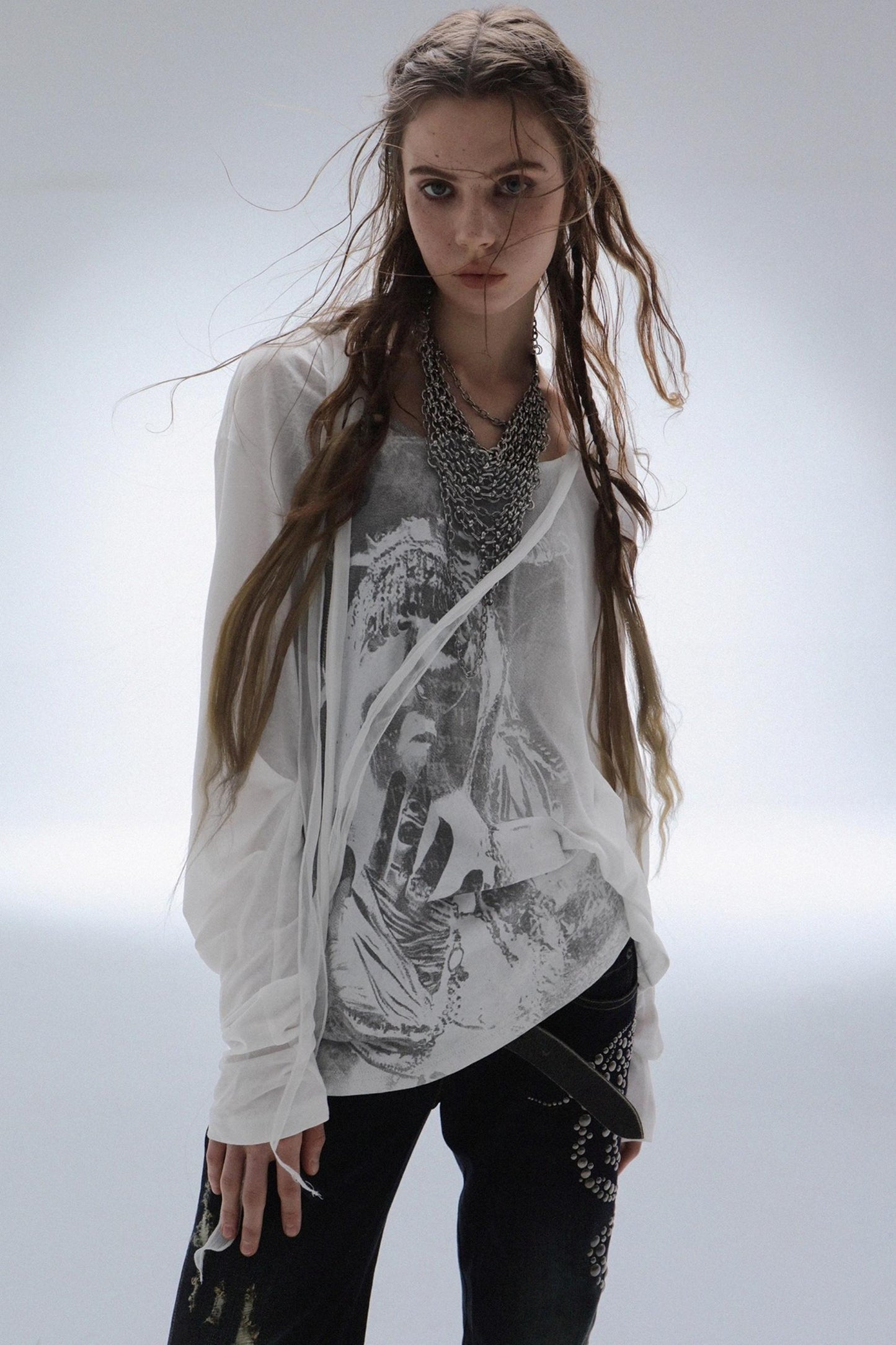 Drop-Shoulder Punk Long Sleeve T-Shirt