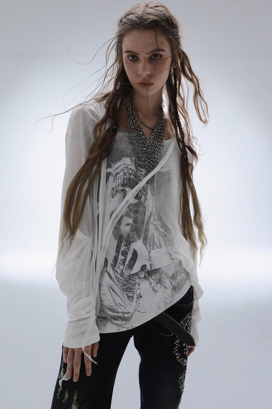Drop-Shoulder Punk Long Sleeve T-Shirt
