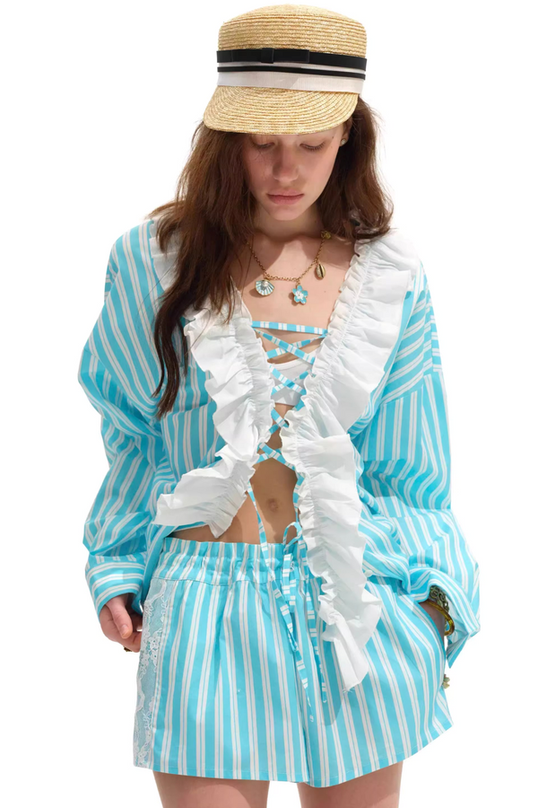 Sea Salt Blue Striped Shirt Set-Up