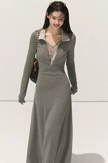 Plush Smoke Shirt Collar Dress Set-Up