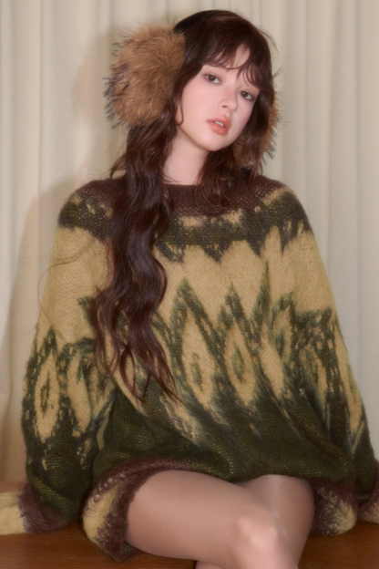 Retro Contrast Jacquard Loose Sweater