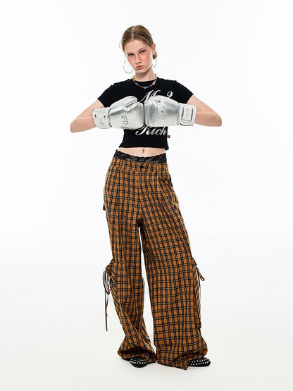 Relax Plaid Wide Leg Cargo Pants