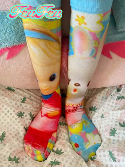 Cartoon Cute Toy Asymmetrical Mid Lady Socks