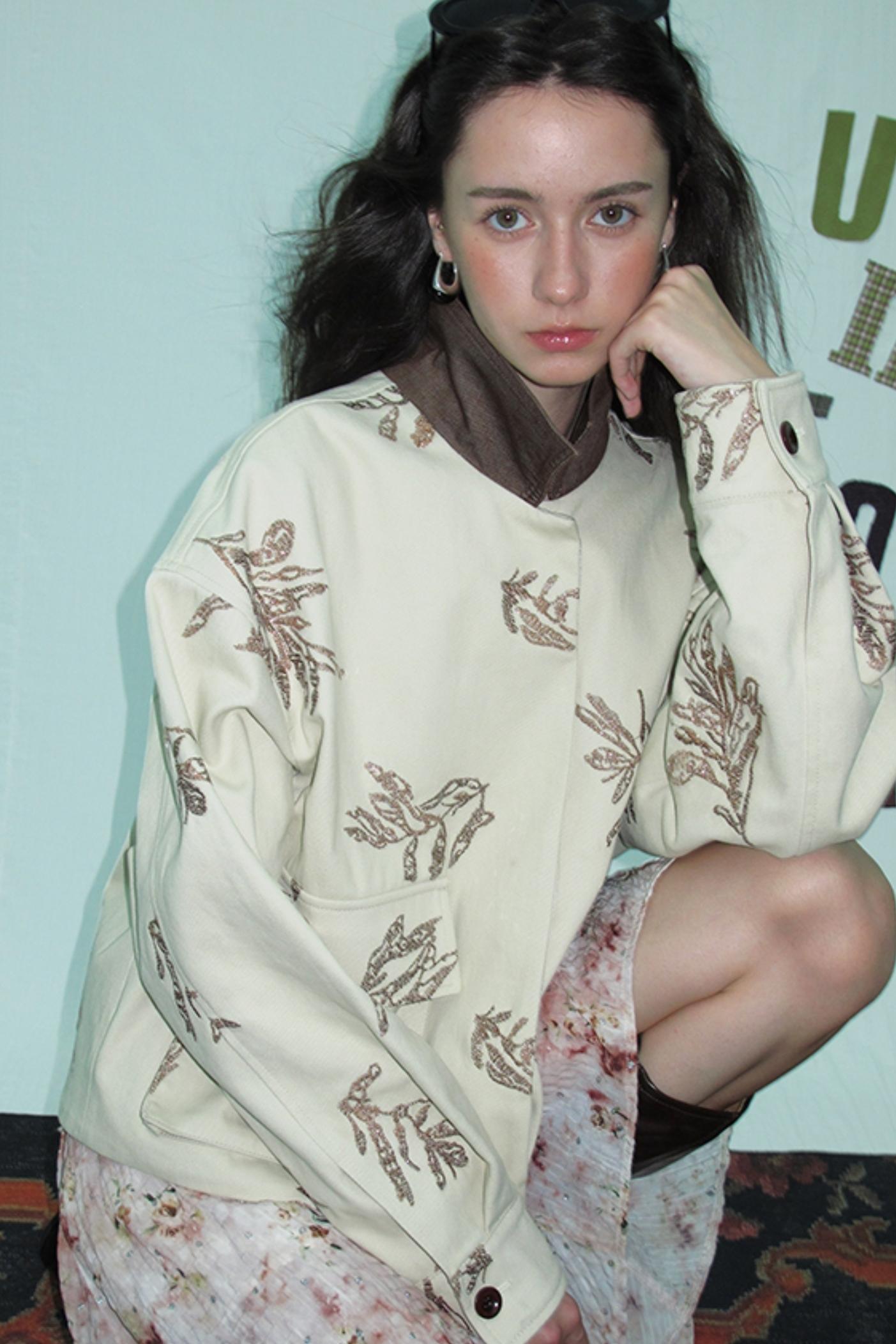 Embroidered Silver Cargo Coat