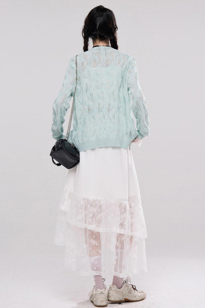 Airy Leaf Lace Knit Cardigan