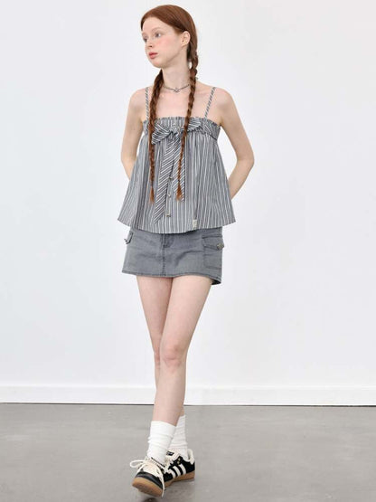 Stripe Suspenders A-Line Short Tops