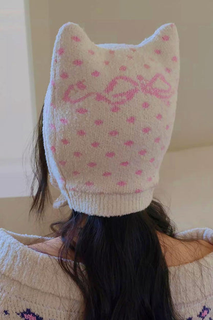 플러피 물방울 무늬 울 모자