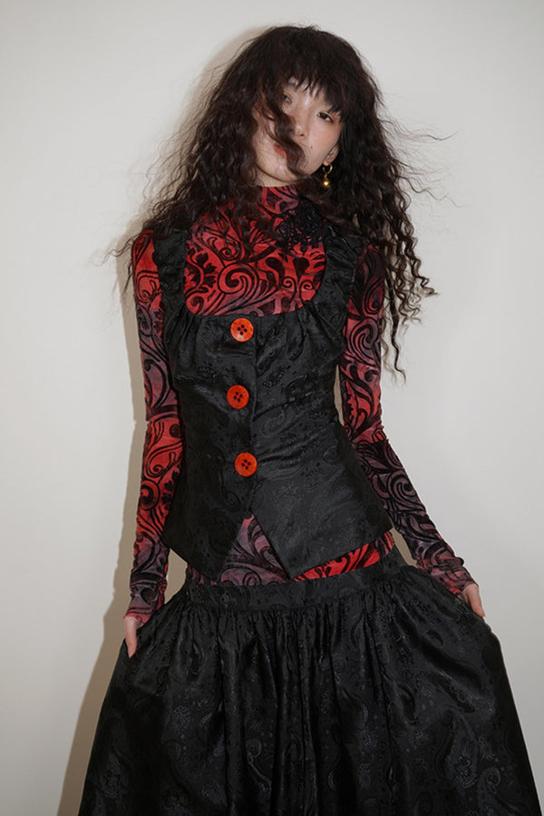 Black Elegance Vest & Skirt Set-Up