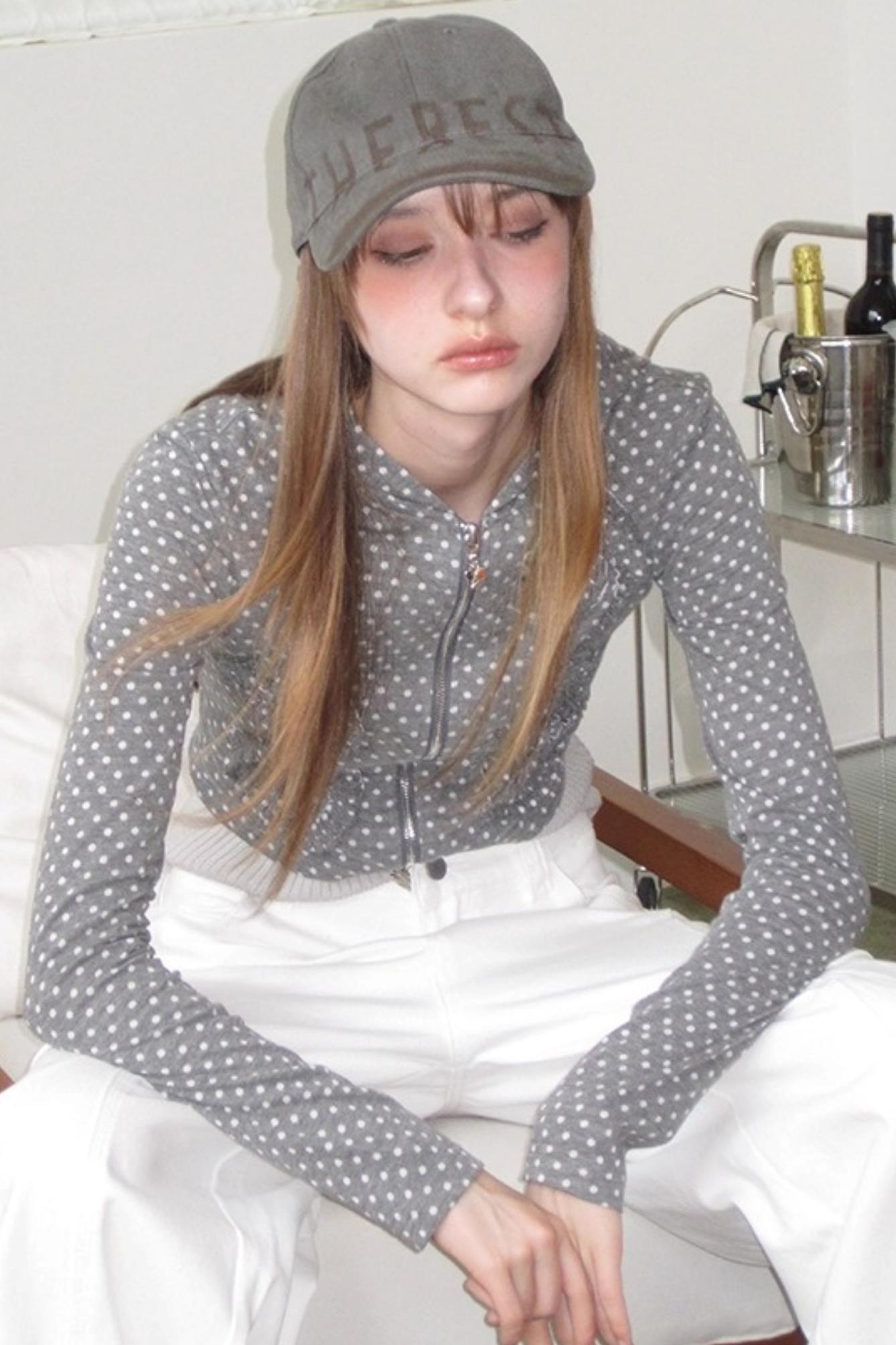 Reverbial Polka Dot Stripe Knitted Hoodie Top