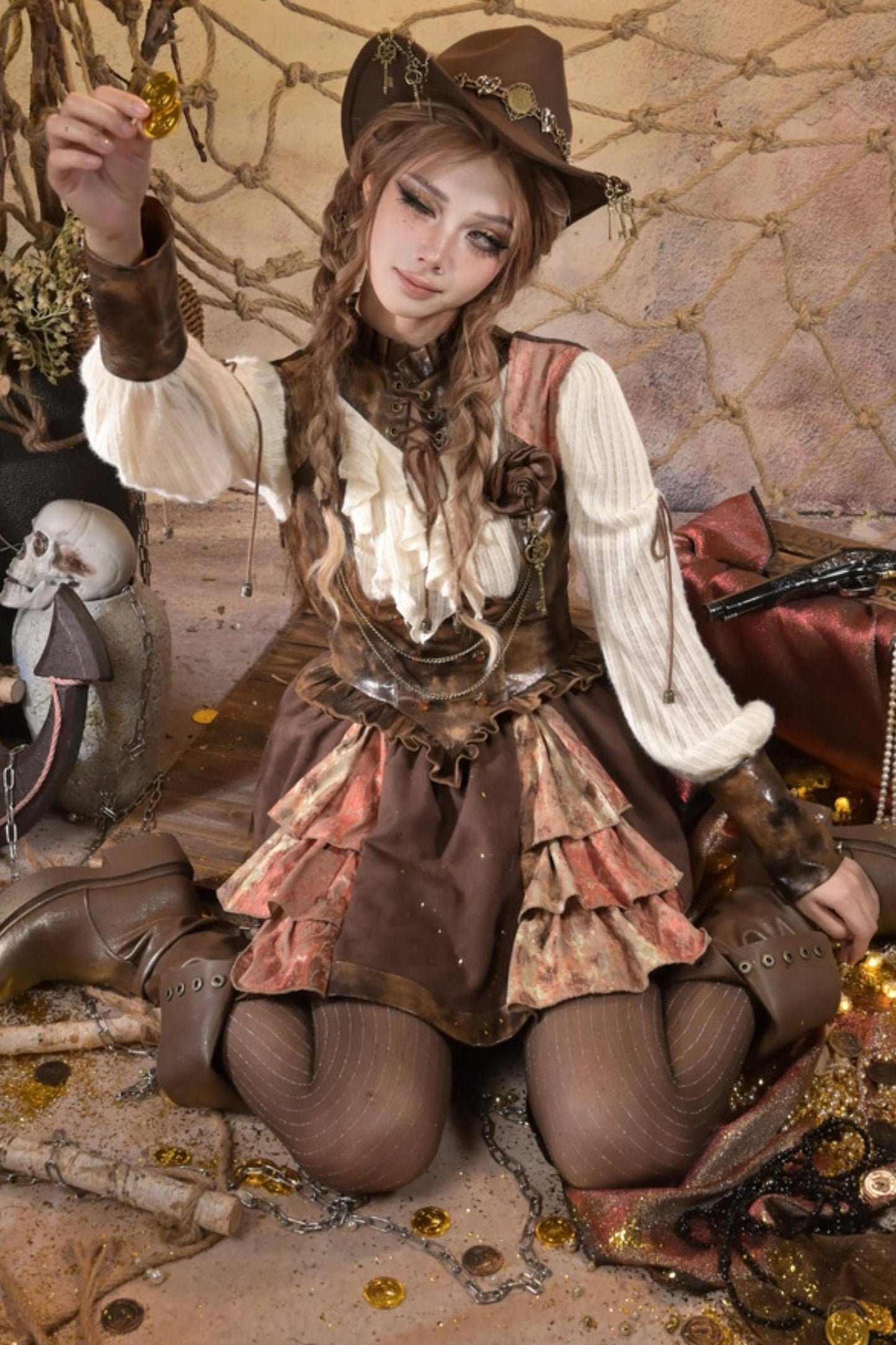 Steampunk Lace Patchwork Dress Set-Up