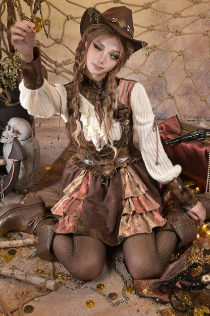 Steampunk Lace Patchwork Dress Set-Up