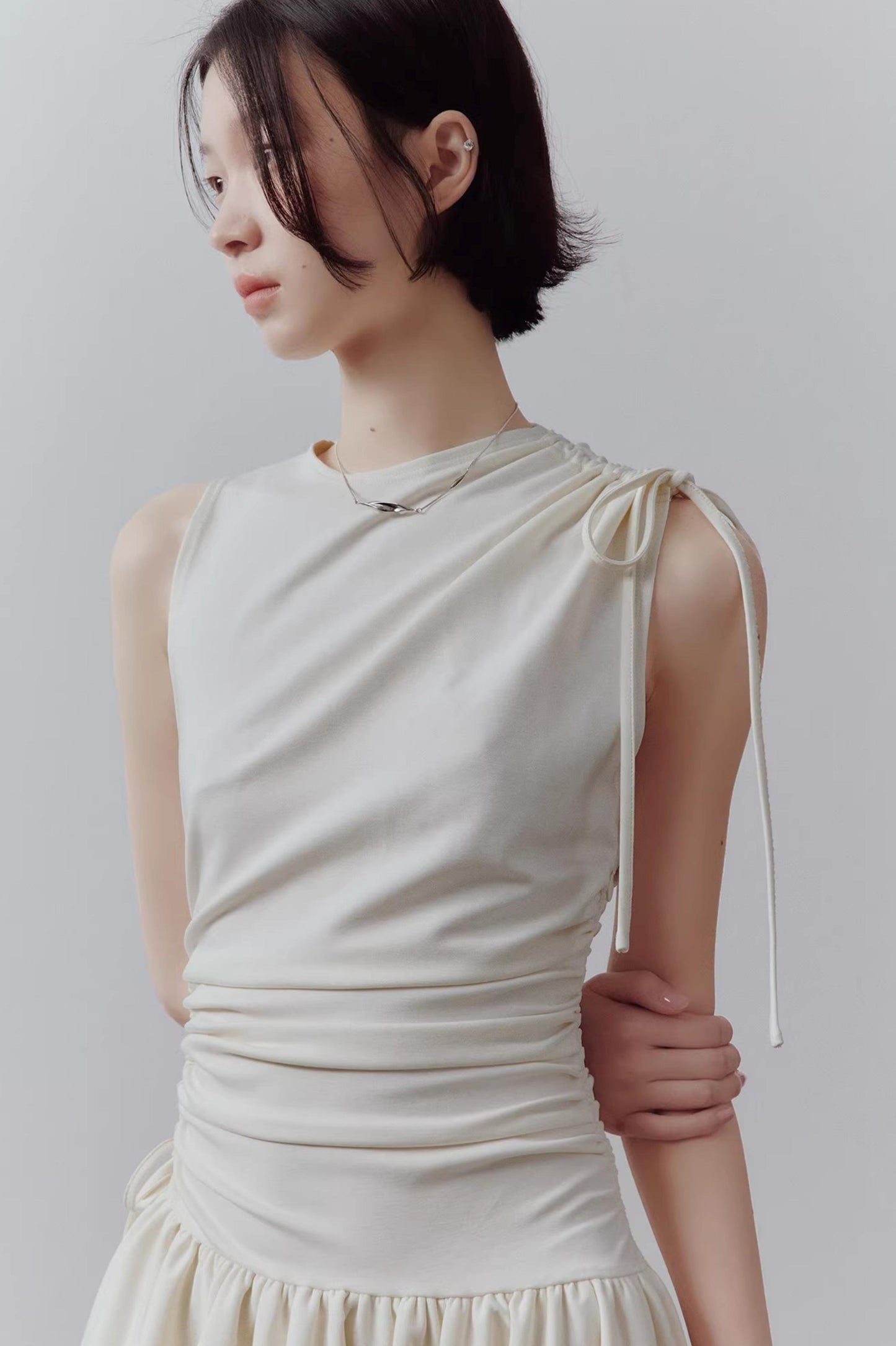 Cloud White Asymmetrical Knitted Dress