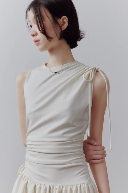 Cloud White Asymmetrical Knitted Dress