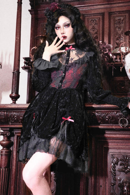 Rose Cemetery Gothic Velvet Lace Dress