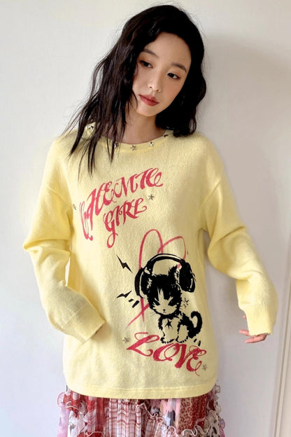 Kitten Note Knitted Sweater
