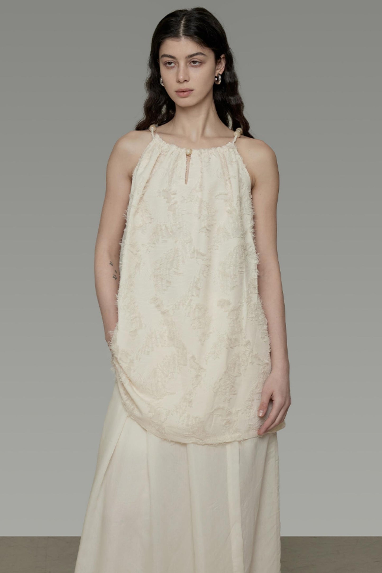 Floral Elegance Beaded Suspenders Top