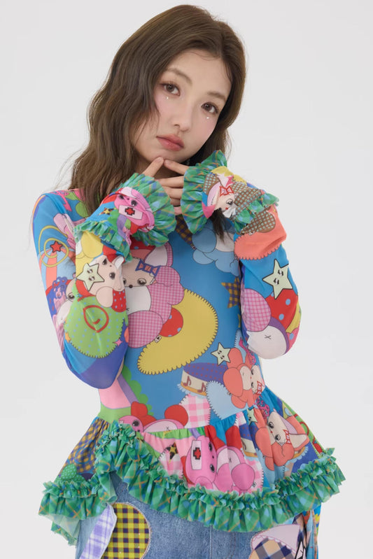 Two-Tone Lace Trim Top