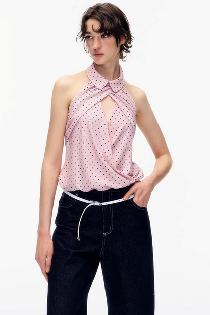 Gepunktete Neckholder-Bluse