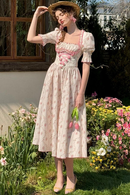 Fishbone Square Neck Dress