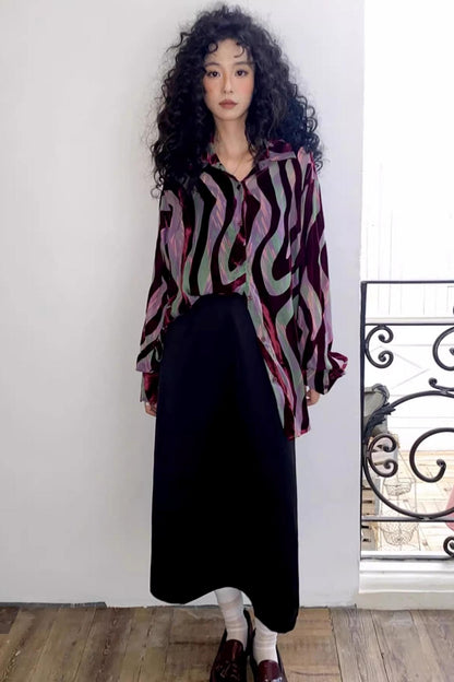 Retro Slim Shadow Velvet Shirt