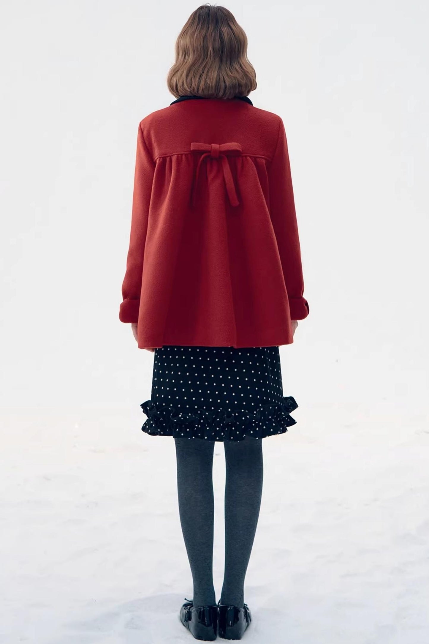 Red Bow Woolen Coat