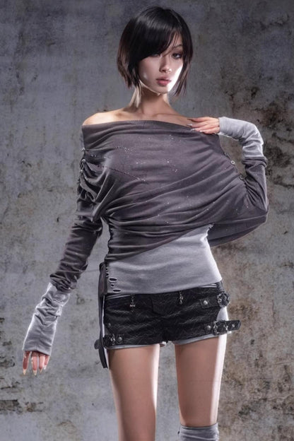 Original Irregular One-Shoulder Knitted Top