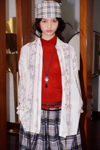 Vintage Pleated Loose Long Sleeve Shirt