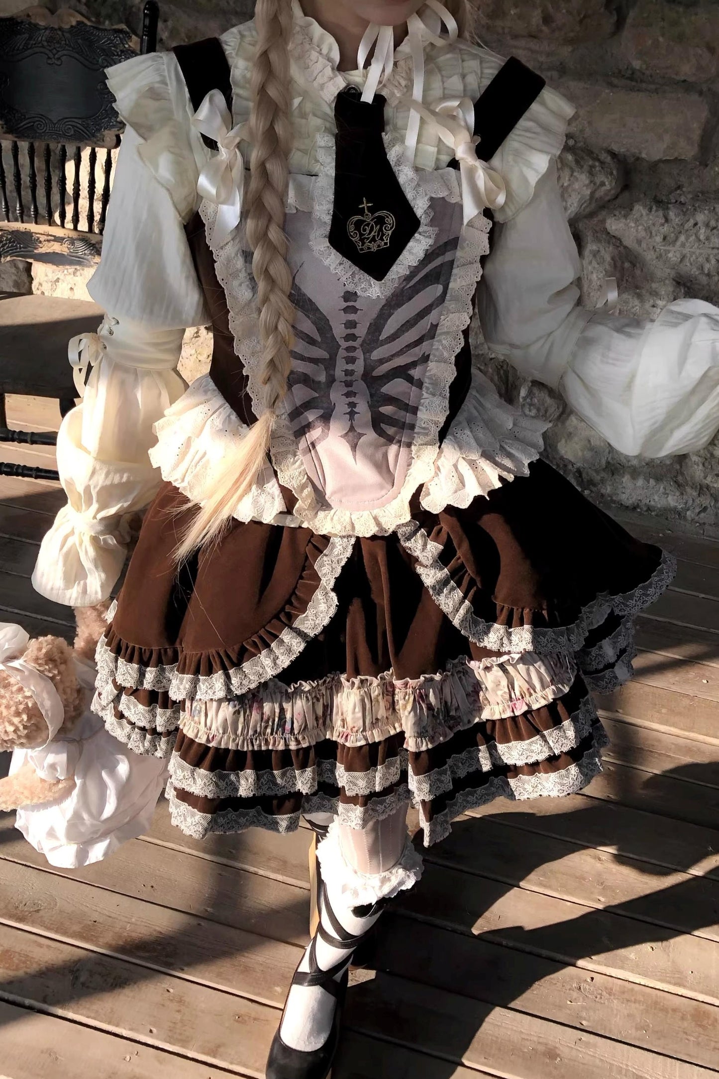 Bone Print Velvet Corset Vest