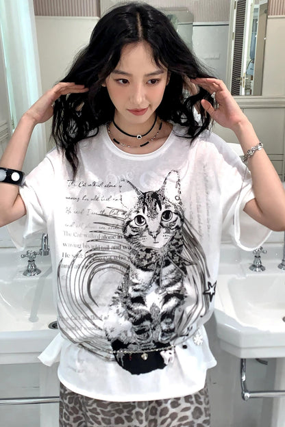 Retro Cat Print Top