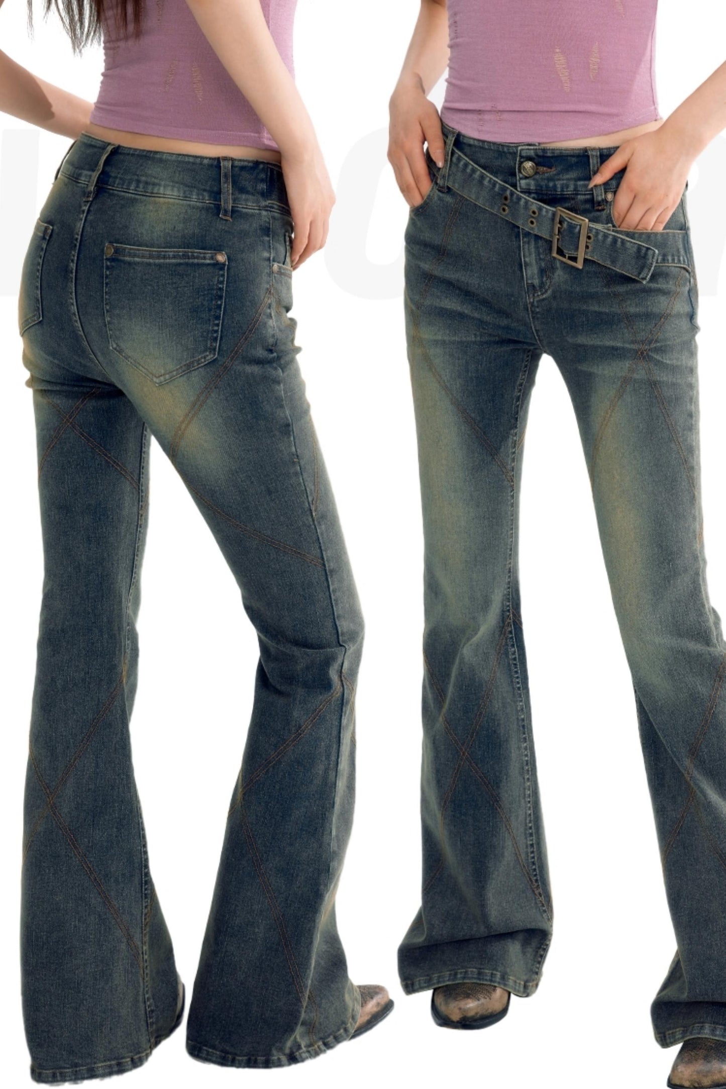 Distressed Flare Denim Pants