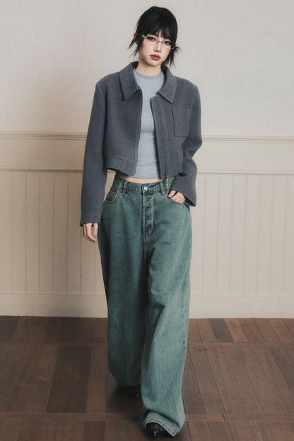 Neat Gray Lapel Short Coat