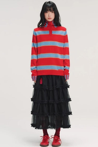 Color-Blocked Striped Knit Sweater