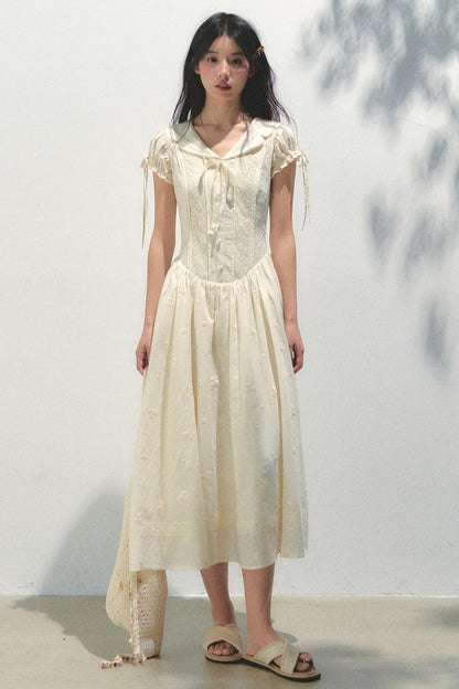 Holiday Embroidered Bubble Sleeve Dress