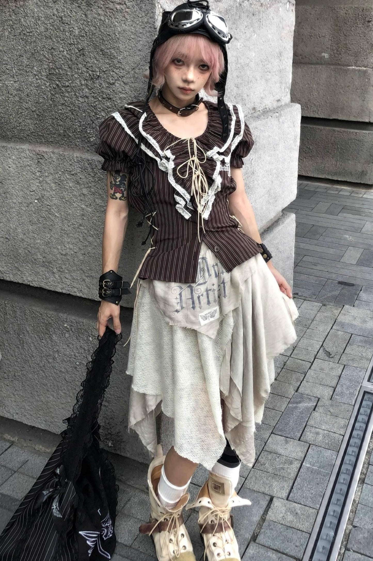 Fungus Edge Puff Sleeve Short Shirt