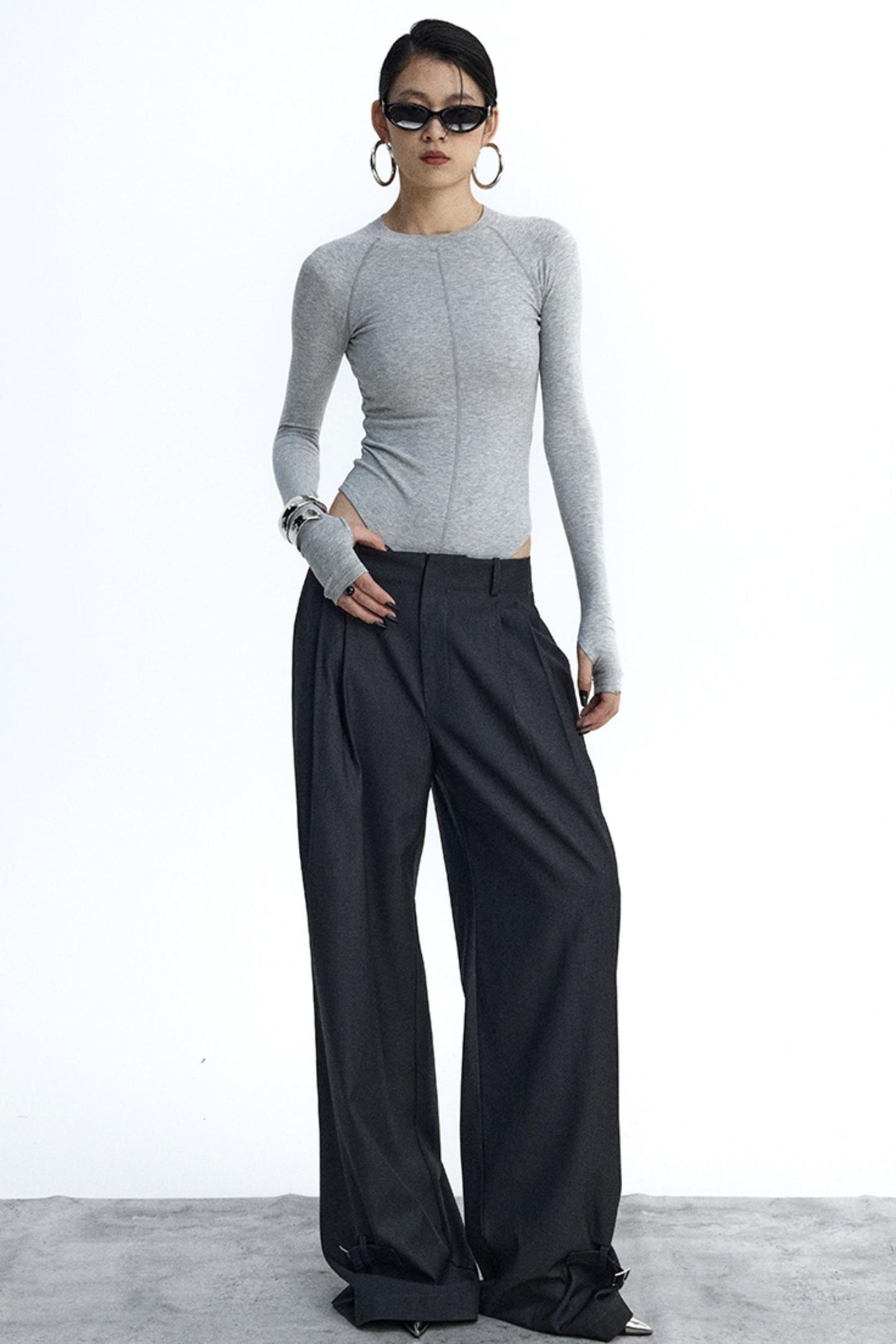 Gray and Black Knit Bodysuit