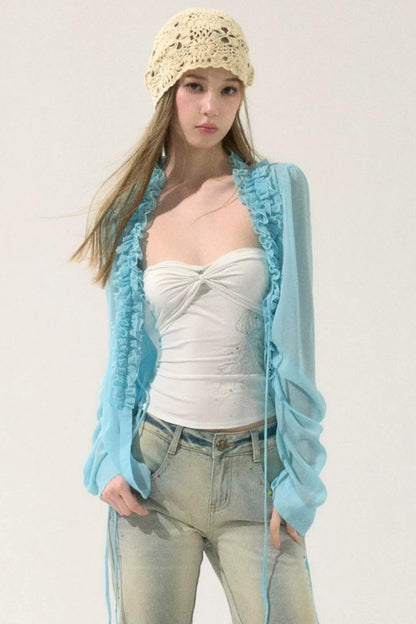Chiffon Lace-Up Cardigan Shirt