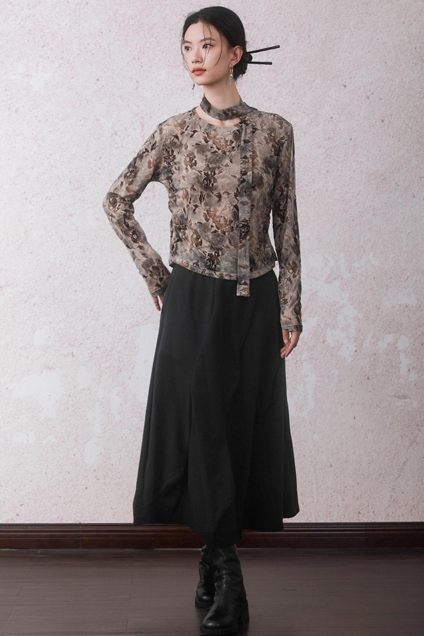 Smoke Brown Floral T-Shirt