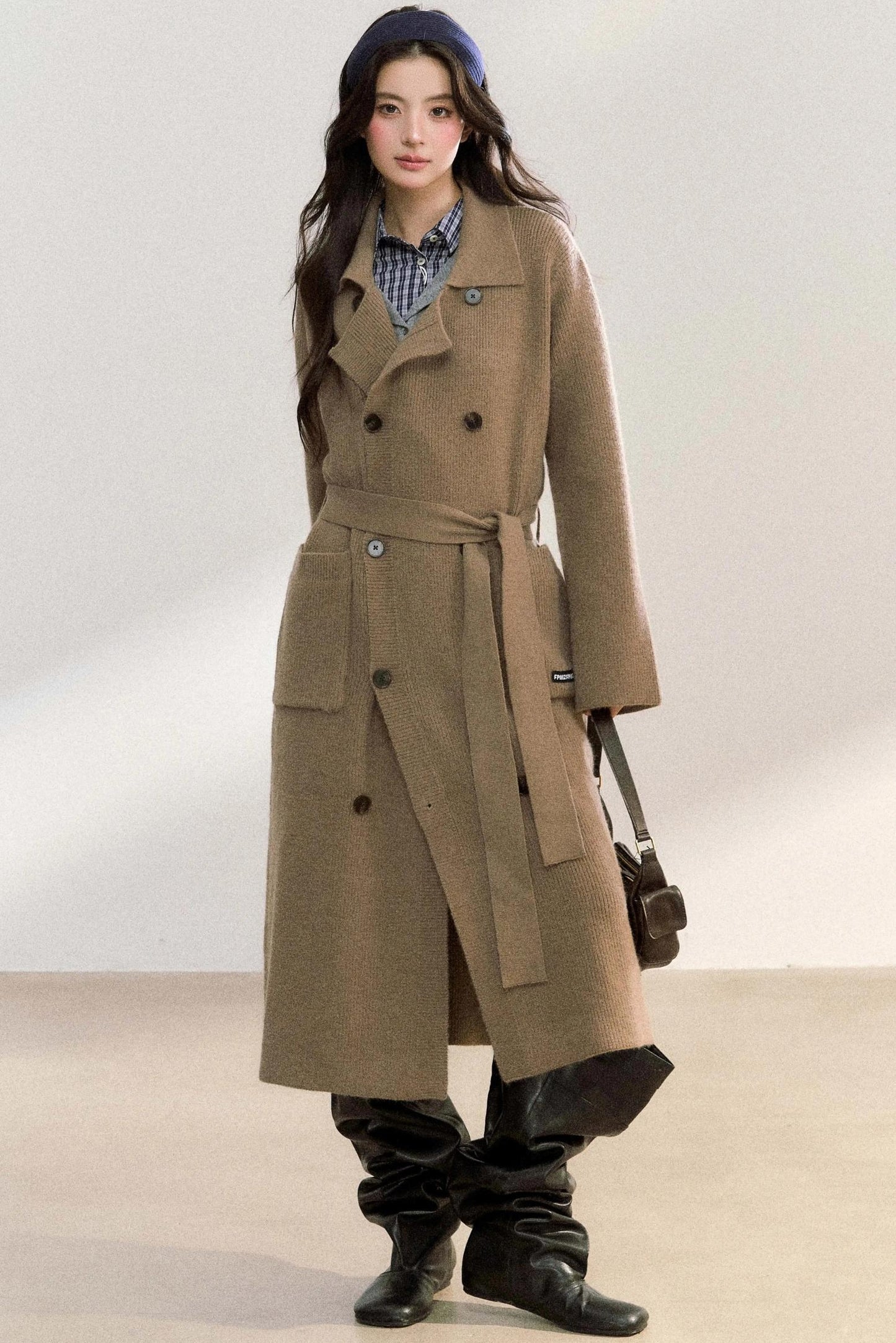 Elegant Knitted Double-Breasted Coat