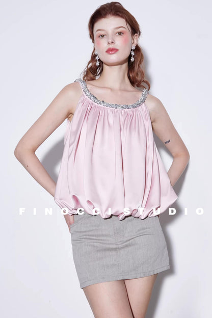 Satin Beaded Backless Top