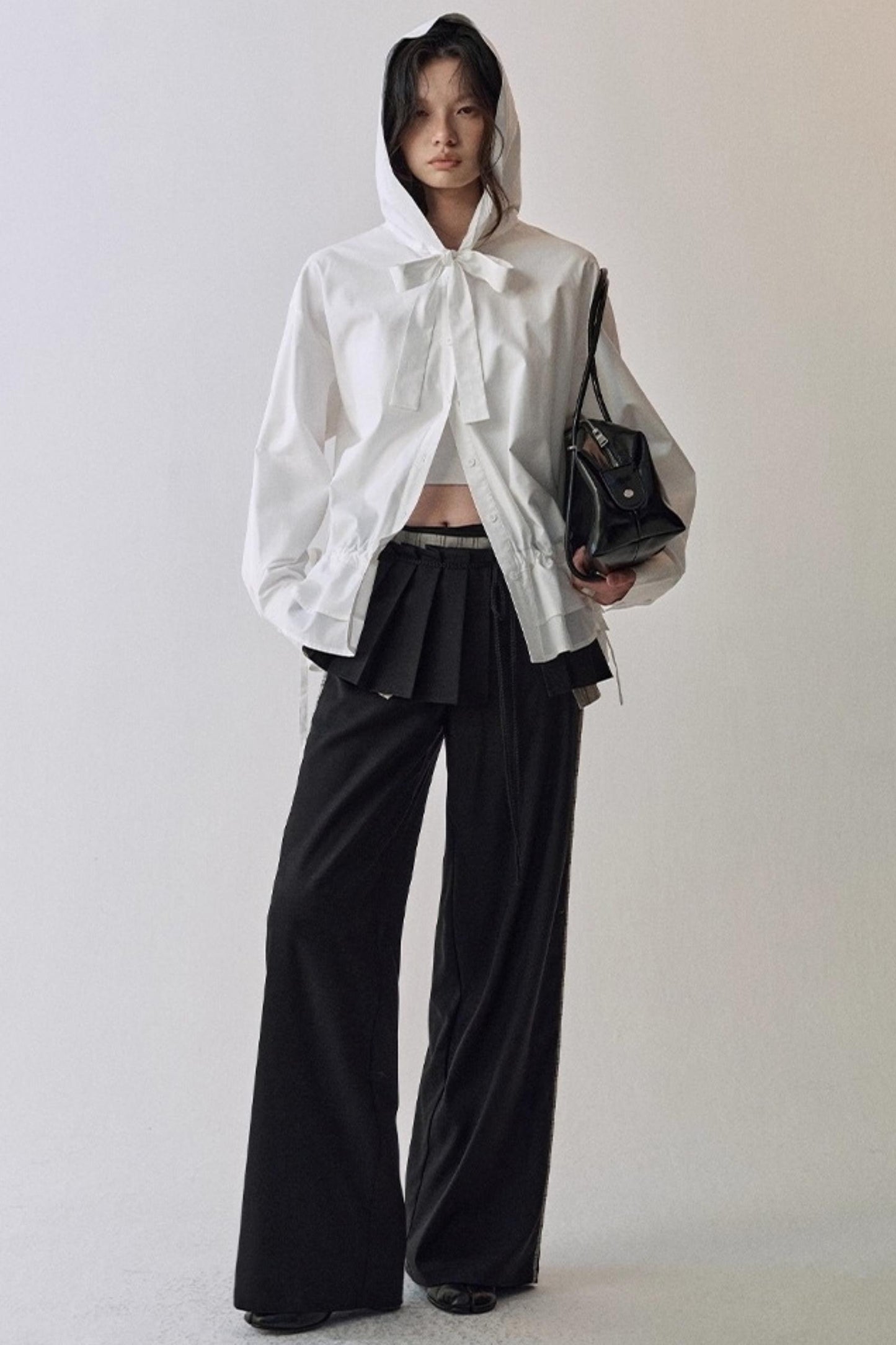 Pleated Wide-Leg Curtain Pants
