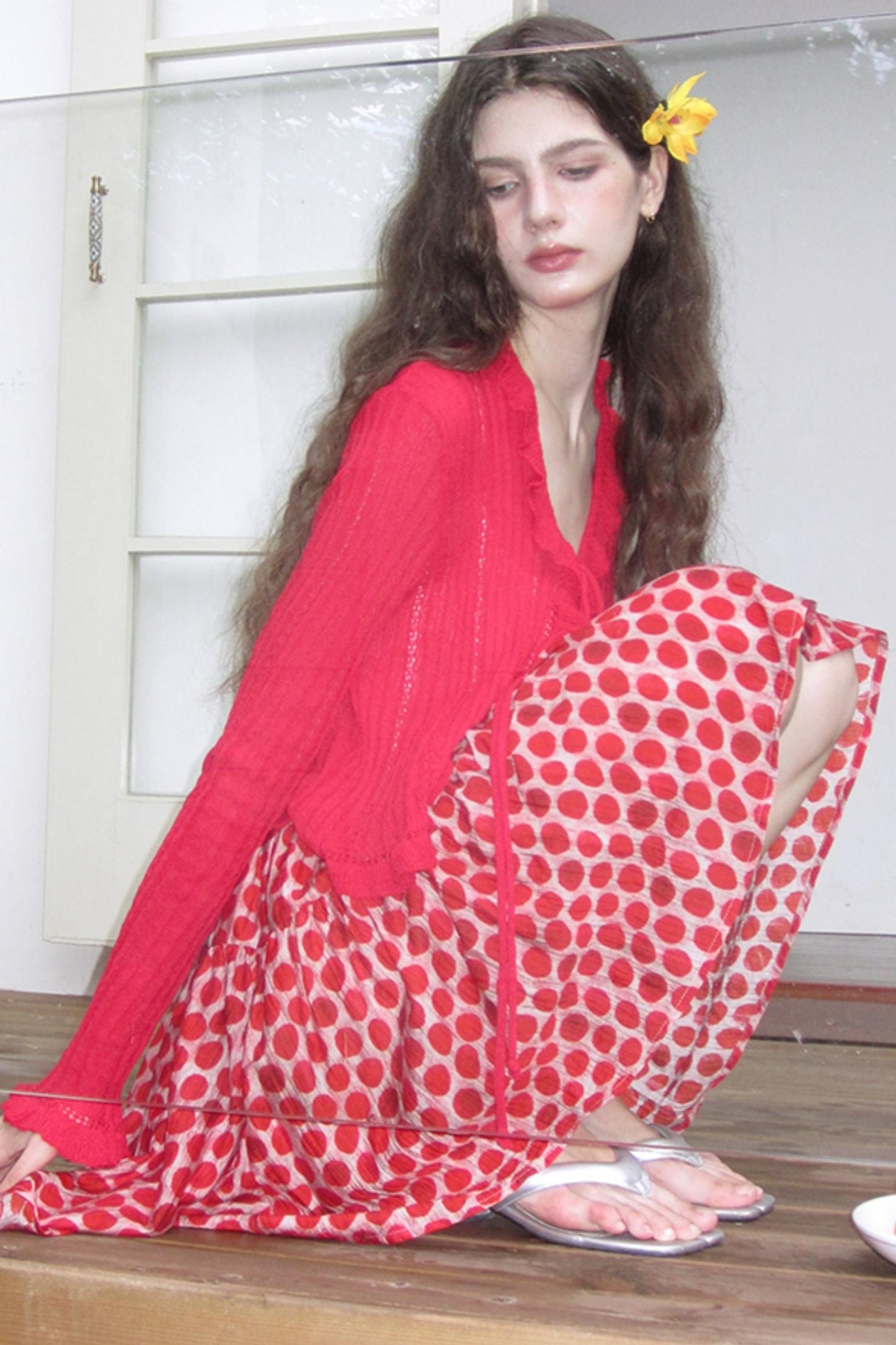 Vintage Ruffle Knitted Cardigan Set-Up