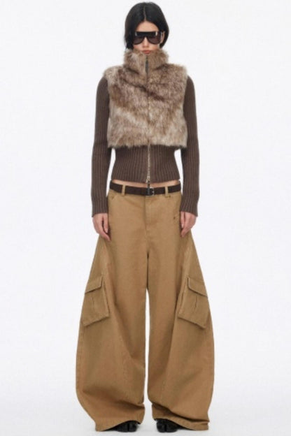 Distressed Wide-Leg Cargo Pants