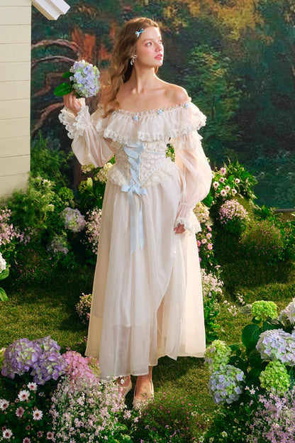 Blue Hydrangea One-Shoulder Dress