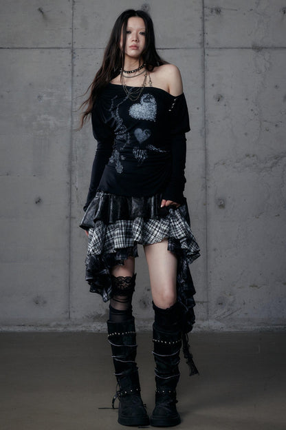 Puff Sleeve Punk Print Shirt