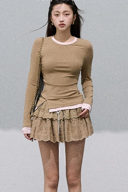 Slim Contrasting Knit Pullover Top