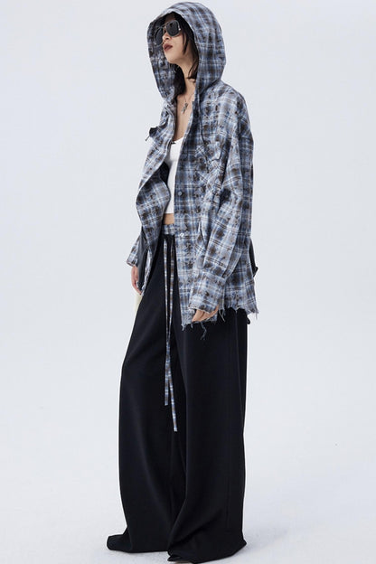 Contrast Check Pattern Wide Pants