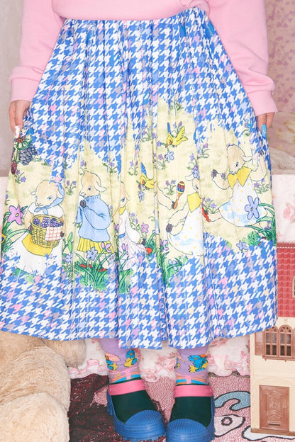 Blue Houndstooth Print Skirt
